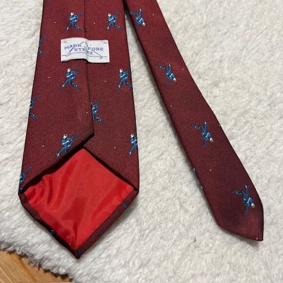 Mark & Fore Strke Maroon Baseball Print Neck Silk Tie - Picture 4 of 5